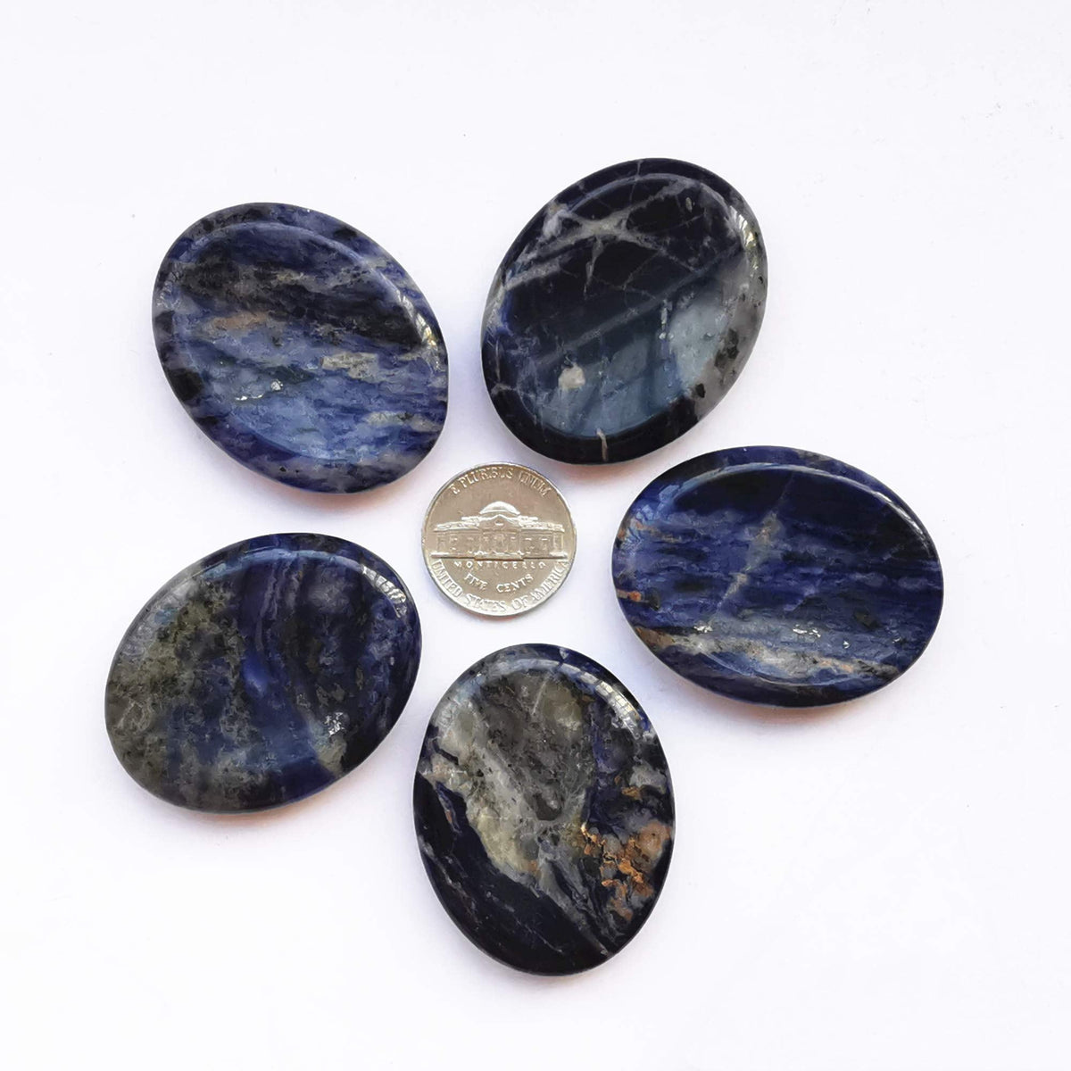 Bacatgem 1 Pcs Natural Sodalite Crystal Thumb Worry Stone,Stress Relax Healing Reiki Crystal Pocket Palm Stones