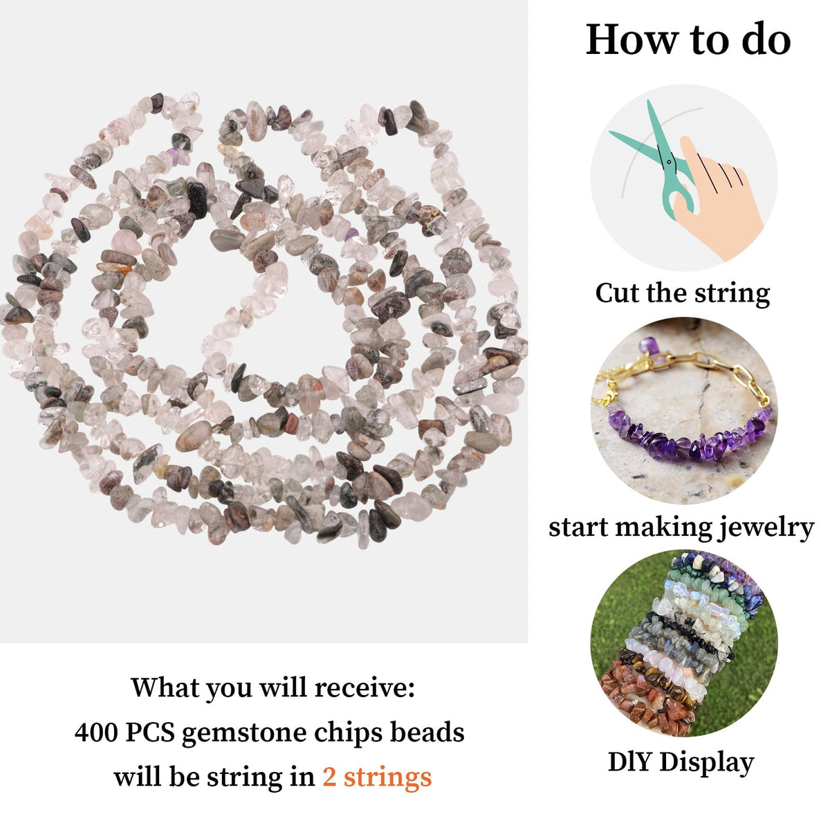 400pcs Natural Chip Stone Beads for Jewelry Making Green Ghost Quartz 5-8mm Irregular Gemstones Healing Crystal Loose Rocks Bead Hole Drilled for Ring Earrings Necklace Bracelet Making DIY Art Crafts