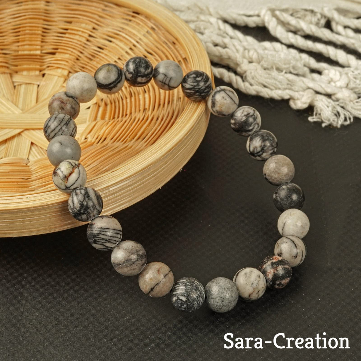 sara creation Spider Web Jasper Stone Bead Bracelet - Adjustable Natural Gemstone Bracelets - Healing For Girl Women Men
