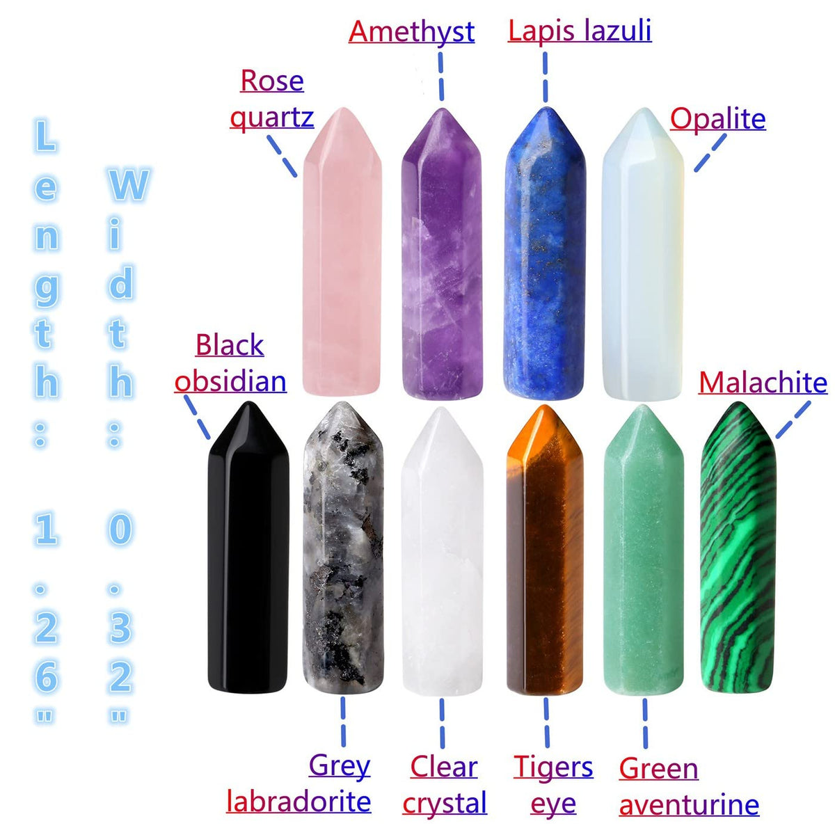 QINJIEJIE 10 PCS Healing Crystals Wands Mini Crystal Pocket Polished Tumbled Stones Rose Quartz Amethyst Assorted Bulk Natural Hexagonal Single Pointed Reiki Energy Balancing Meditation Therapy Gift
