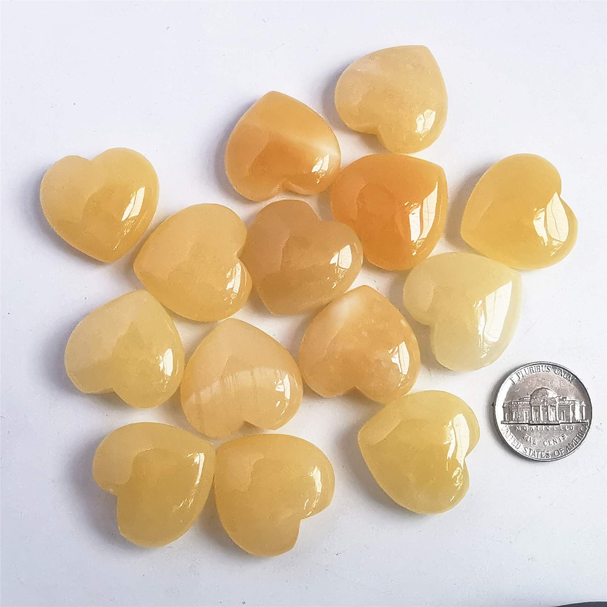 Bacatgem 3 Pcs Natural Yellow Jade Pocket Palm Thumb Healing Crystal Heart Love Worry Stones,1 inches Reiki Balancing Crystal and Healing Stones