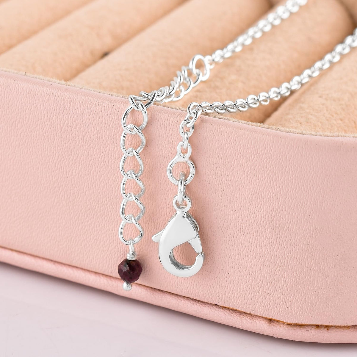 YANARA Ruby Ankle Bracelet for Women, Natural July Birthstone, Pink Gemstone Beaded, Handmade Dainty Anklets - Large Ankle Silver Plated Waterproof Anklets 9"+1.25" inch Chain, Chakra Energy Crystals
