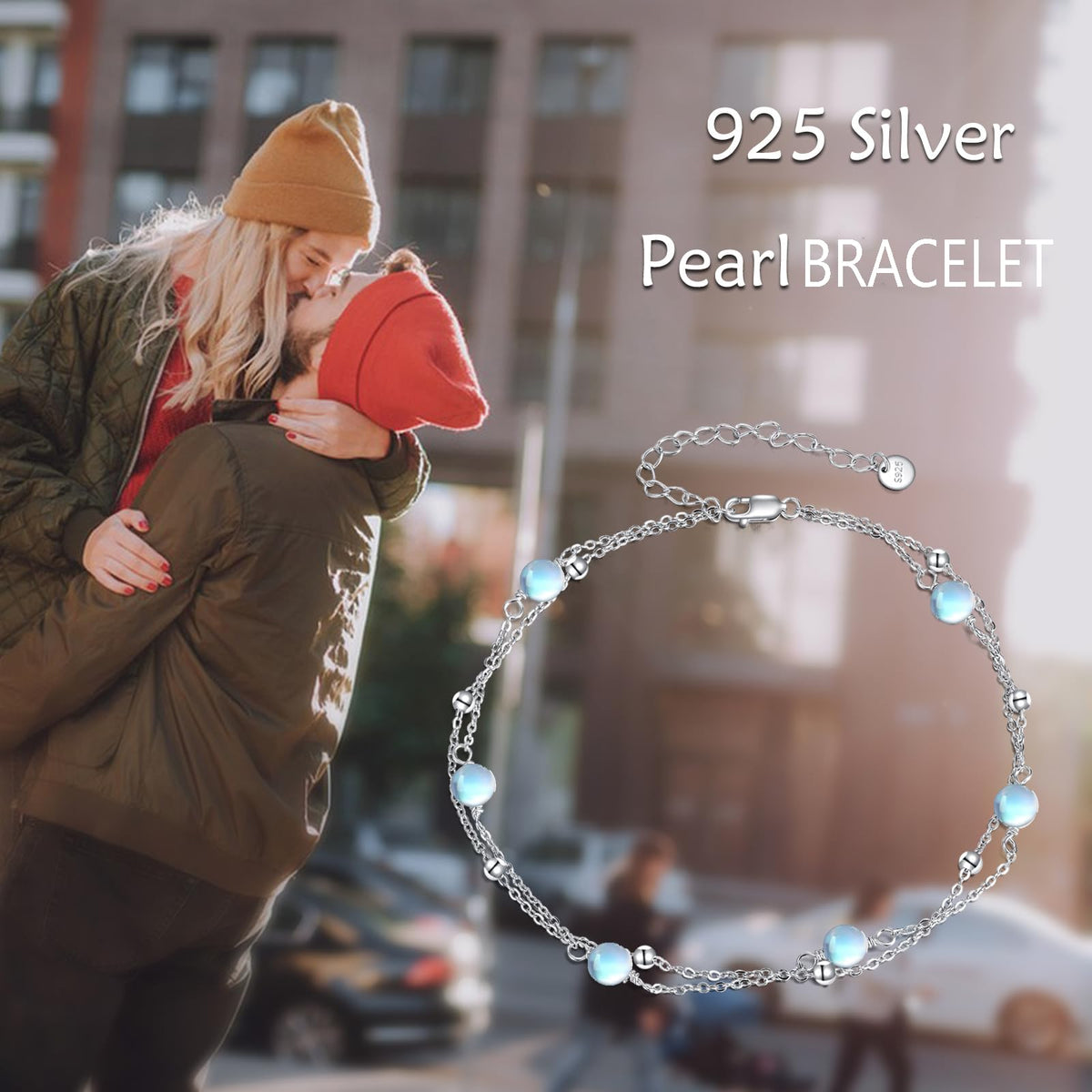 CRMAD Moonstone Bracelet for Women Sterling Silver Beach Jewelry Gift for Women (moonstone, bracelet 7+2'')
