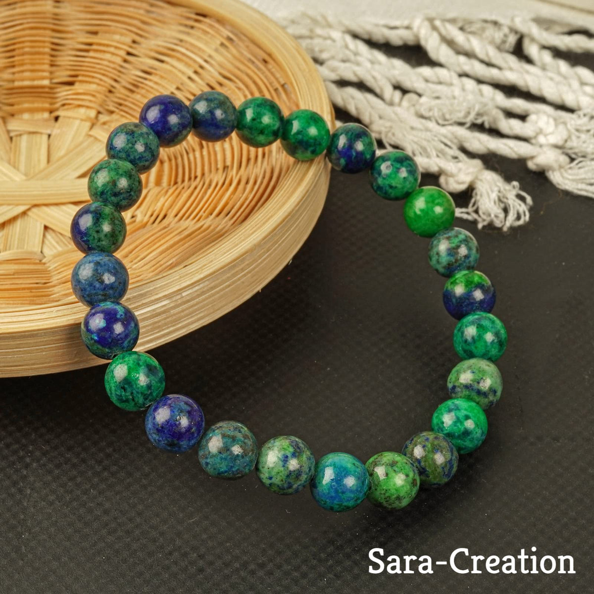 sara creation Green Blue Chrysocolla Stone Bead Bracelet - Adjustable Natural Gemstone Bracelets - Healing For Girl Women Men
