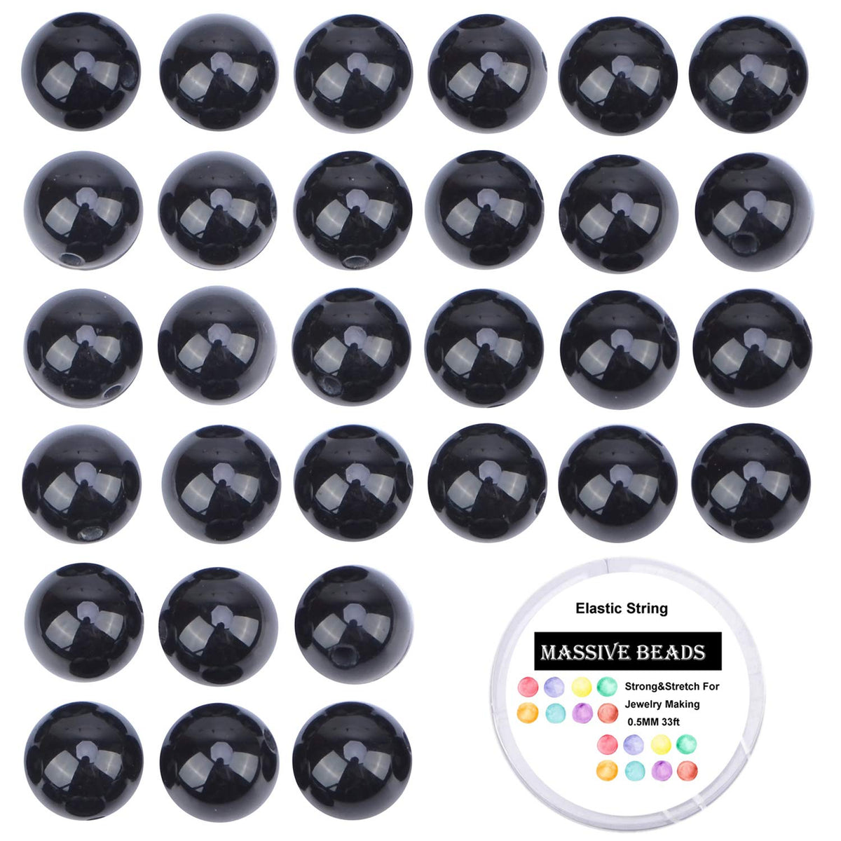 100Pcs Natural Crystal Beads Stone Gemstone Round Loose Energy Healing Beads with Free Crystal Stretch Cord for Jewelry Making (Tourmaline Black, 8MM)