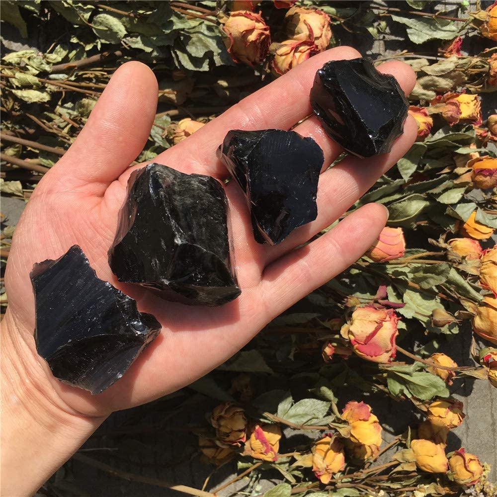 Simurg Raw Black Obsidian Stone 1lb Black Obsidian Rough Crystal Aroma Stone for Cabbing, Tumbling, Cutting, Lapidary, Polishing, Reiki Crystal Healing