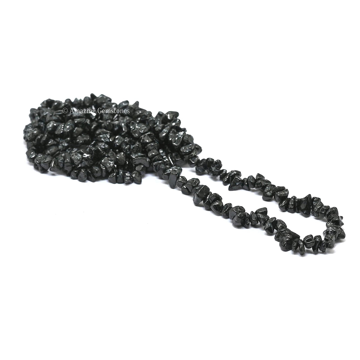 Black Tourmaline Pre Drilled Crystal Crushed Chips Beads for Bracelets Making, DIY Handmade Natural Healing Crystals (25 Inch Strand)
