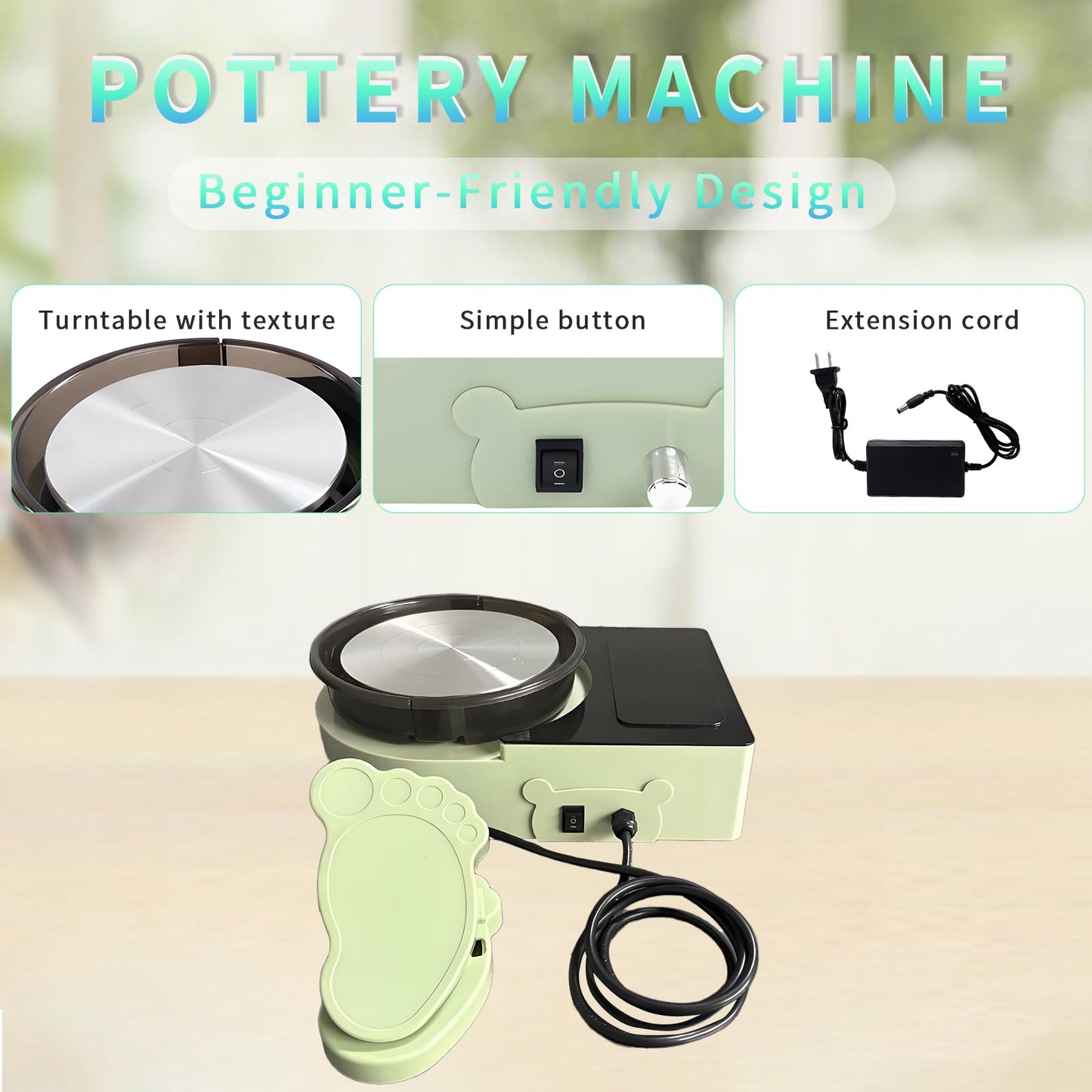 Pottery Wheel Machine with Foot Pedal, 6" Turntable Two-Way Rotation Clay Wheel,Electric Ceramic Forming Machine with Detachable Basin,DIY Clay Potter's Wheel Kit for Kids and Beginners Adults at Home