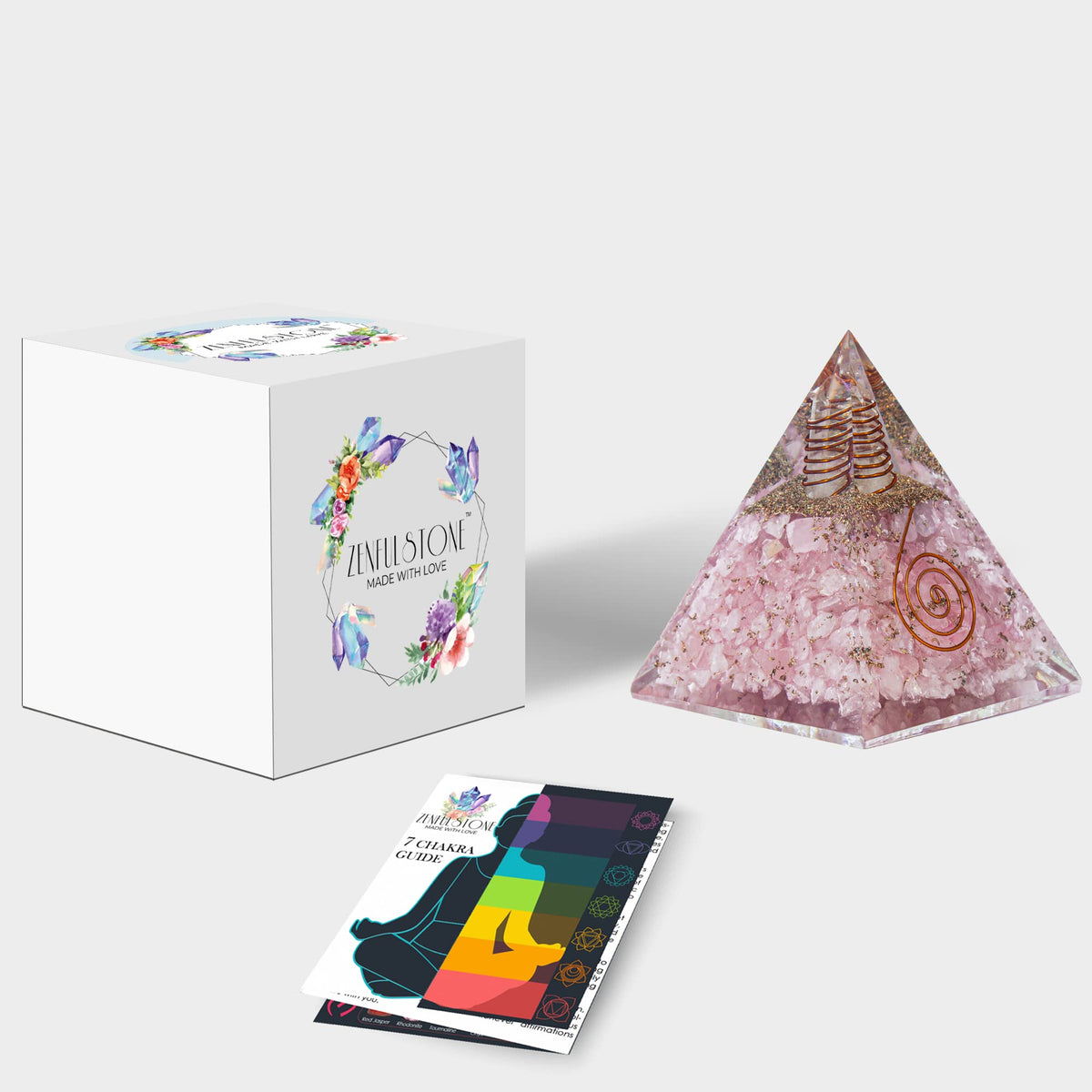 Rose Quartz Orgone Pyramid for Peace, Calm & Unconditional Love, Confidence & Protection | Orgonite pyramids with Copper Coil and Crystal Quartz for Chakra Protection