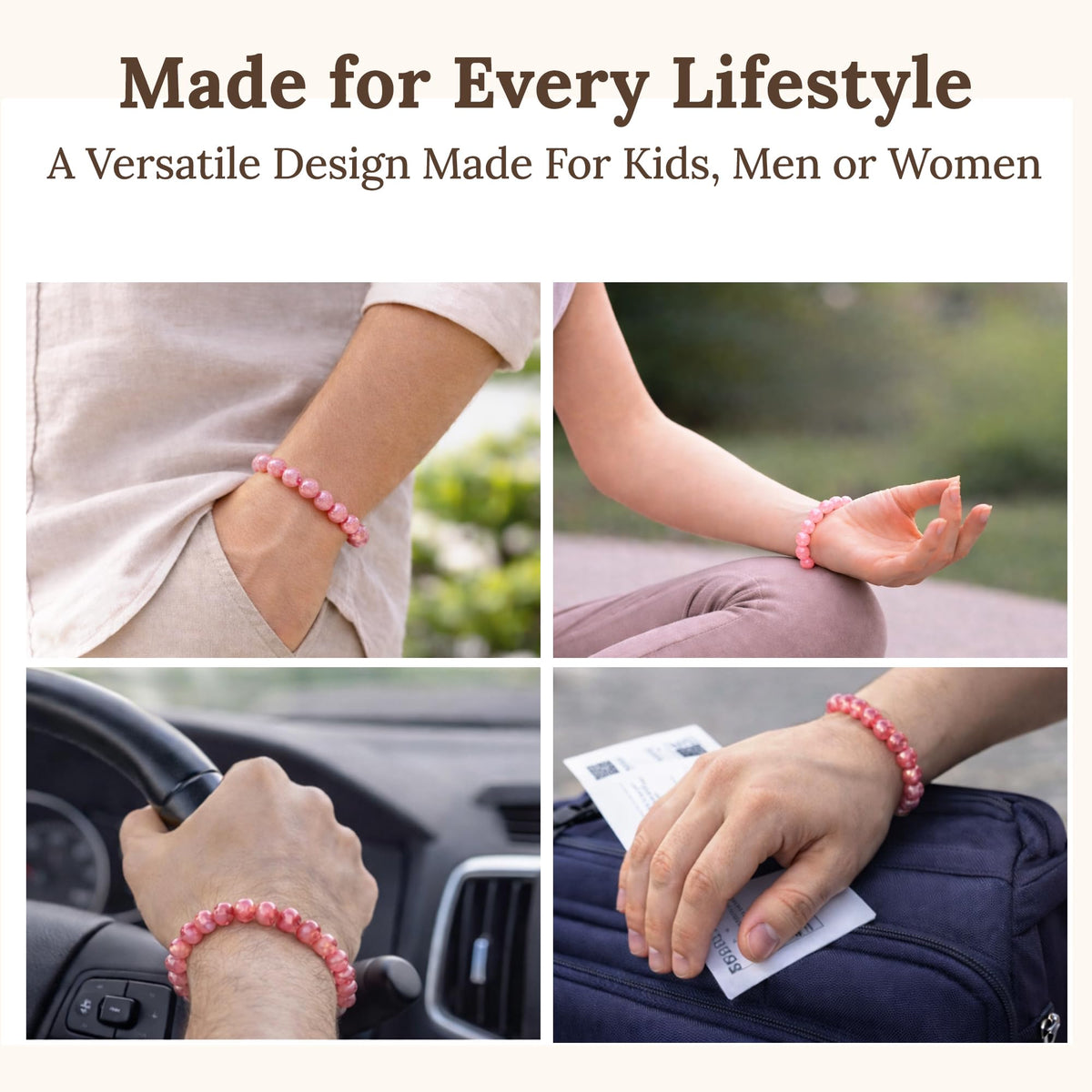 Elm City Direct 8mm Natural Stone Beaded Bracelet – Unisex Crystal Stretch Bracelets for Men & Women, Chakra & Healing Jewelry, Gift-Ready Beaded Bracelets (Watermelon Crystal, 8mm)