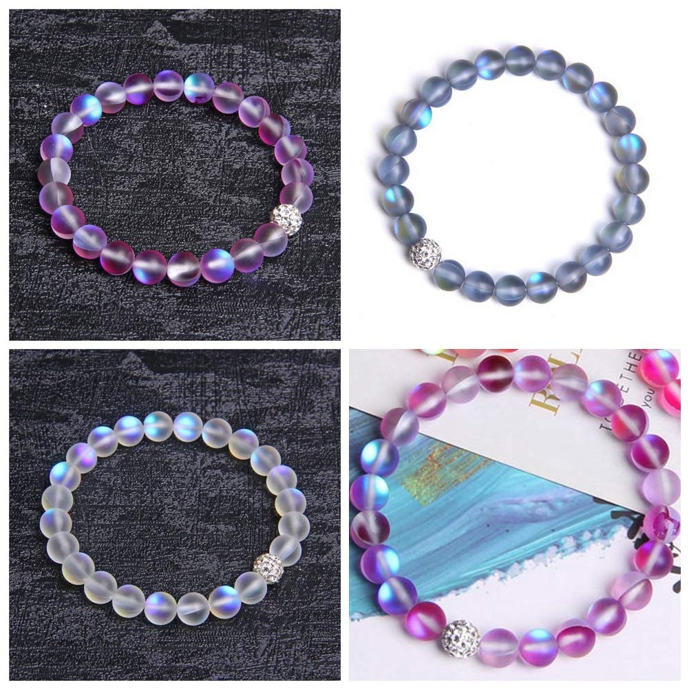 Matte Aurora Crystal Glass Beads Purple 100pcs 8mm Flash Glitter Shining Mermaid Round Loose Aura Bead Frosted Moonstone for Jewelry Making (Purple, 8mm)