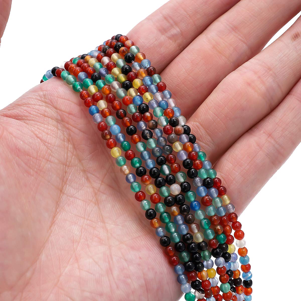 BEADIA Natural Colorful Agate Stone Round Loose Semi Gemstone Beads for Jewelry Making 3-3.5mm 38cm/Strand