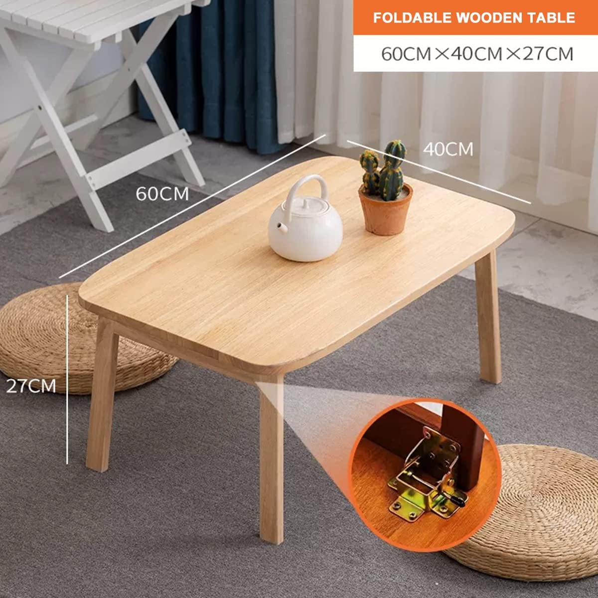 MHJKHG Foldable Wooden Table Living Room Coffee Table Foldable Coffee Table Children's Game Table Laptop Table,Wood Color 60x40x27cm