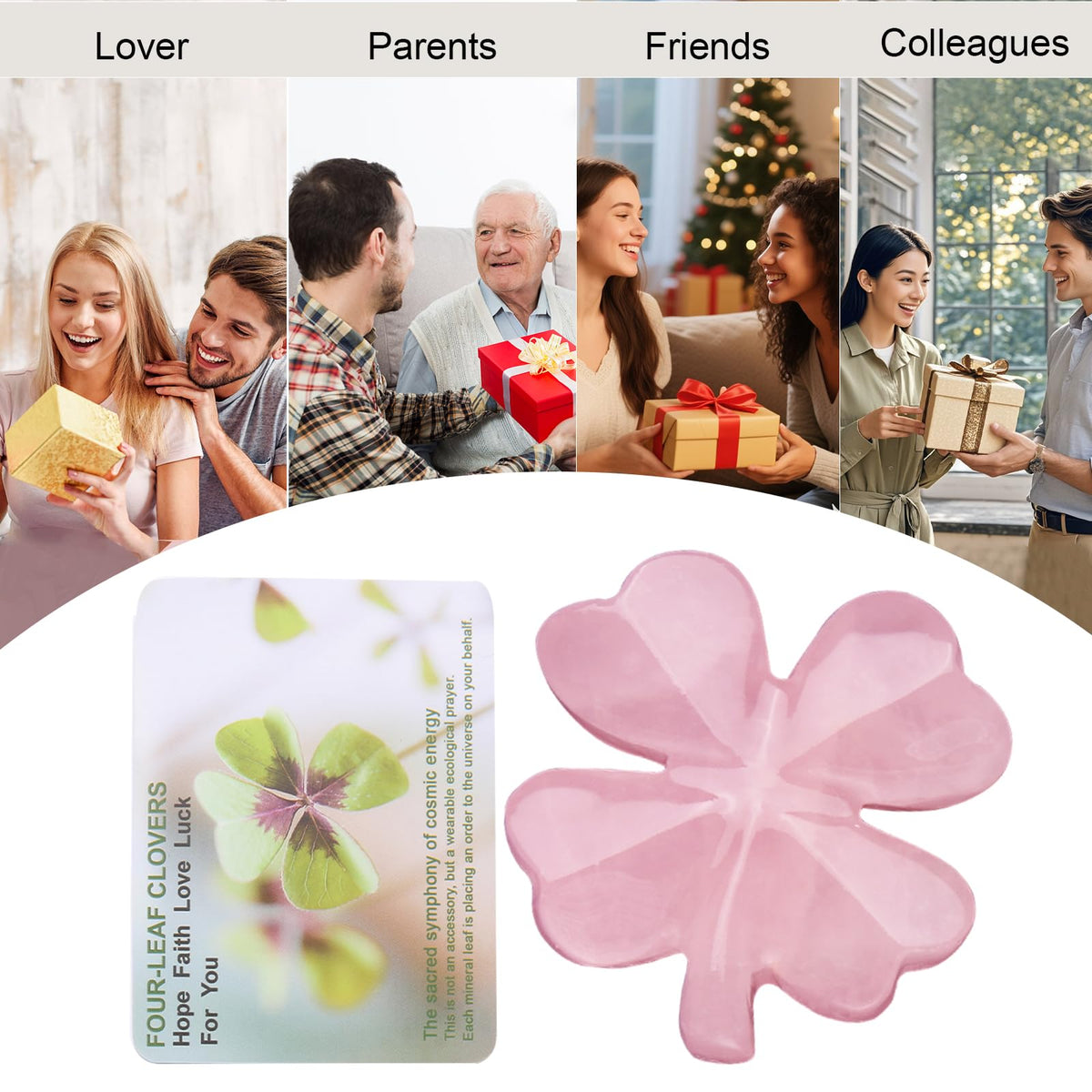 Hguxmcu Natural Rose Quartz Four Leaf Clover - Feng Shui Lucky Crystal for Love Positivity, Polished Healing Stone Decor, Birthday Gift for Her Gift for Women Men