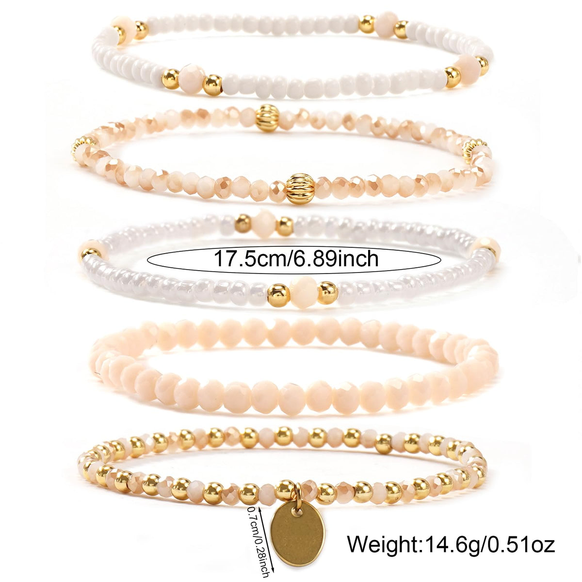Bohxantium Gold Crystal Beaded Bracelets for Women 14K Gold Plated Beads Ball Bracelet Stack Stretch White Seed Beads Stackable Non Tarnish Trendy Jewelry Prom Birthday Friendship Gift for Women