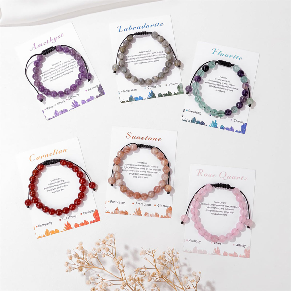 Rose Quartz Bracelets for Women 8mm Handmade Adjustable Gemstone Bracelet Crystal Beaded Bracelets Healing Crystal Bracelets Rose Quartz Jewelry for Women Girls