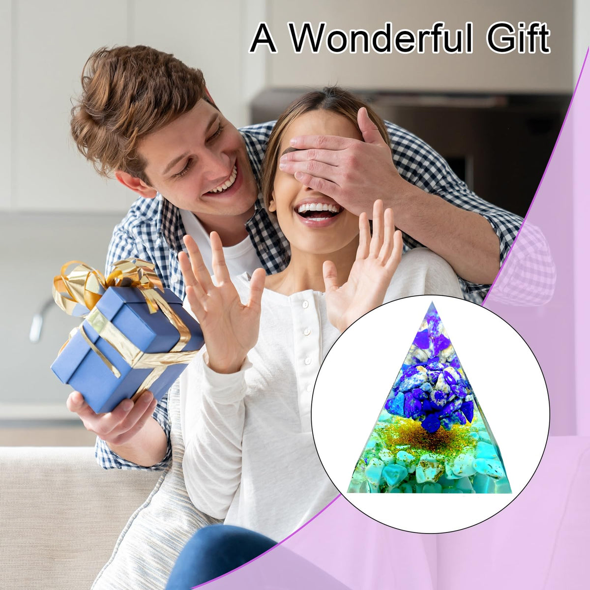 Saefheled Tree of Life Orgone Pyramid,Natural Energy Lapis Lazuli Turquoise Orgonite Healing Crystal Pyramid,for Reduce Stress,Balance Chakra,Meditation Attract Luck,Accumulate Wealth Health(6cm)