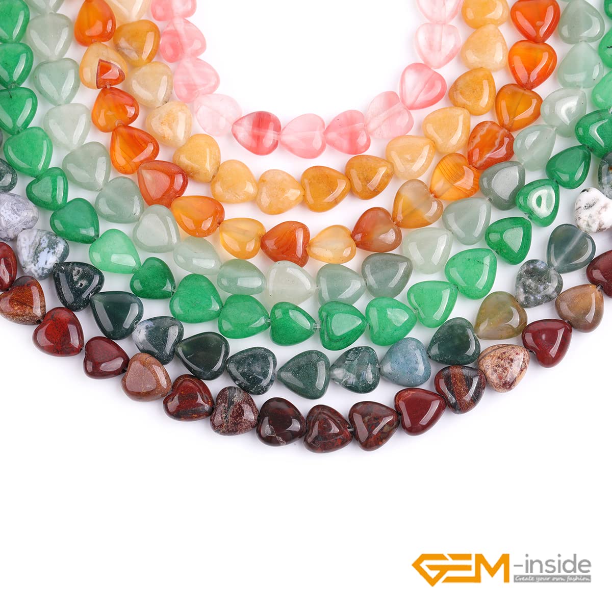 GEM-Inside 10mm Heart Charms Natural Yellow Orange Aventurine Jade Stone Beads for Jewelry Making Full 15" Strand Power Energy Healing Chakra Stone Beads