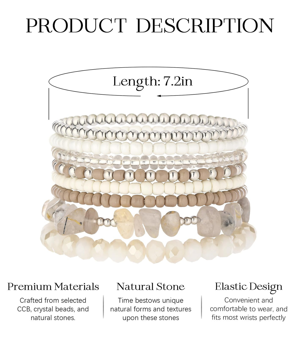 Noessla Boho Beaded Bracelets for Women Stackable Irregular Natural Stone Bead Stretch Bracelet Set 8PCS Costume Jewelry Gifts for Her(Beige)