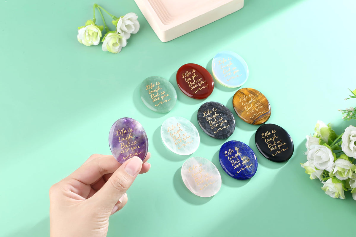 NUKAYAI Inspirational Gifts Worry Stone Clear Quartz Crystals Healing Crystal Natural Meditation Accessories Stress Relief Gifts Reiki Palm Trinkets Pocket Anxiety Relief Items for Women Men