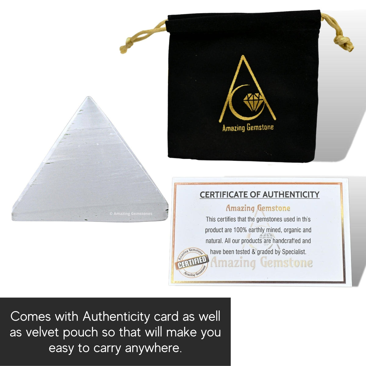 Amazing Gemstone Selenite Pyramid Crystal Healing Stones - 1" Great Pyramid Figurine of Natural Stone Pyramid for Meditation, Reiki, Chakra Balancing and Crystal Pyramids Grid