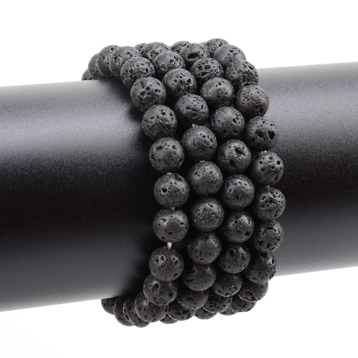 LPBeads 100PCS 8mm Natural Black Lava Beads Gemstone Round Loose Beads for Jewelry Making with Crystal Stretch Cord