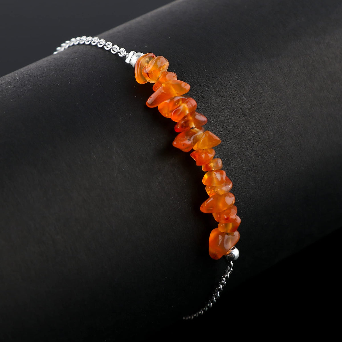 Gemimpression Handmade Carnelian Chips Bar Bracelet – Natural Energy Healing Crystals – Silver Plated Adjustable 8 Inch Chain – Christmas Gift