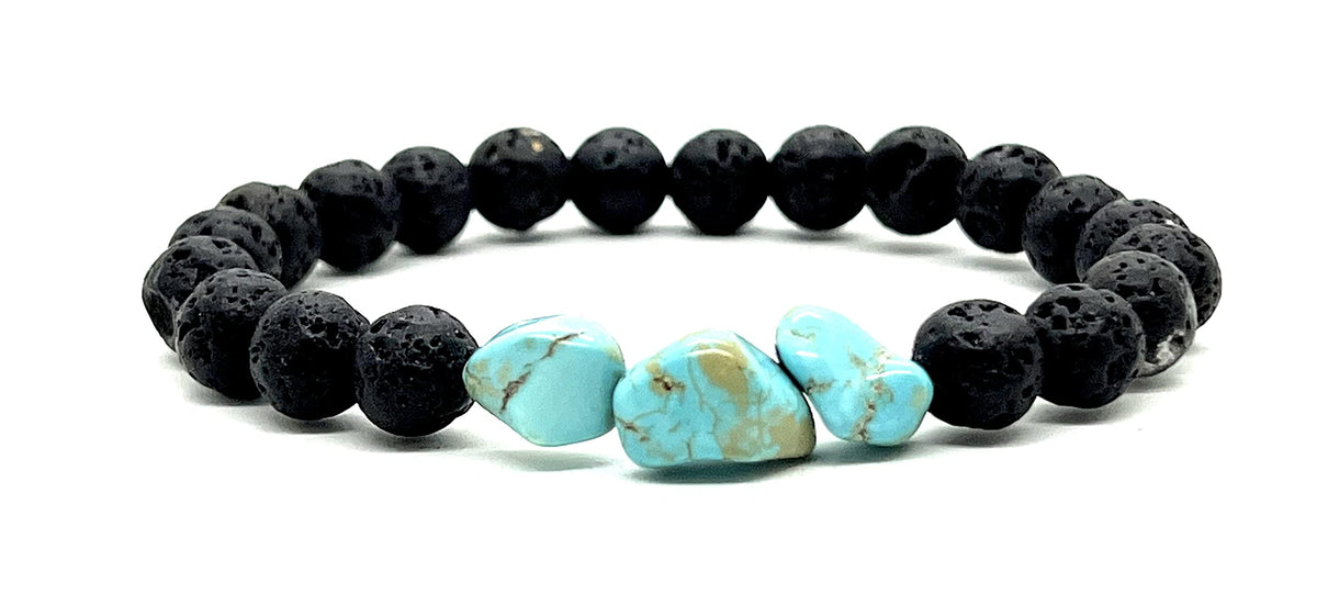 AWAKEN YOUR KUNDALINI Lava Rock & Raw Turquoise Stretch Bracelet – 8mm, 7.5"