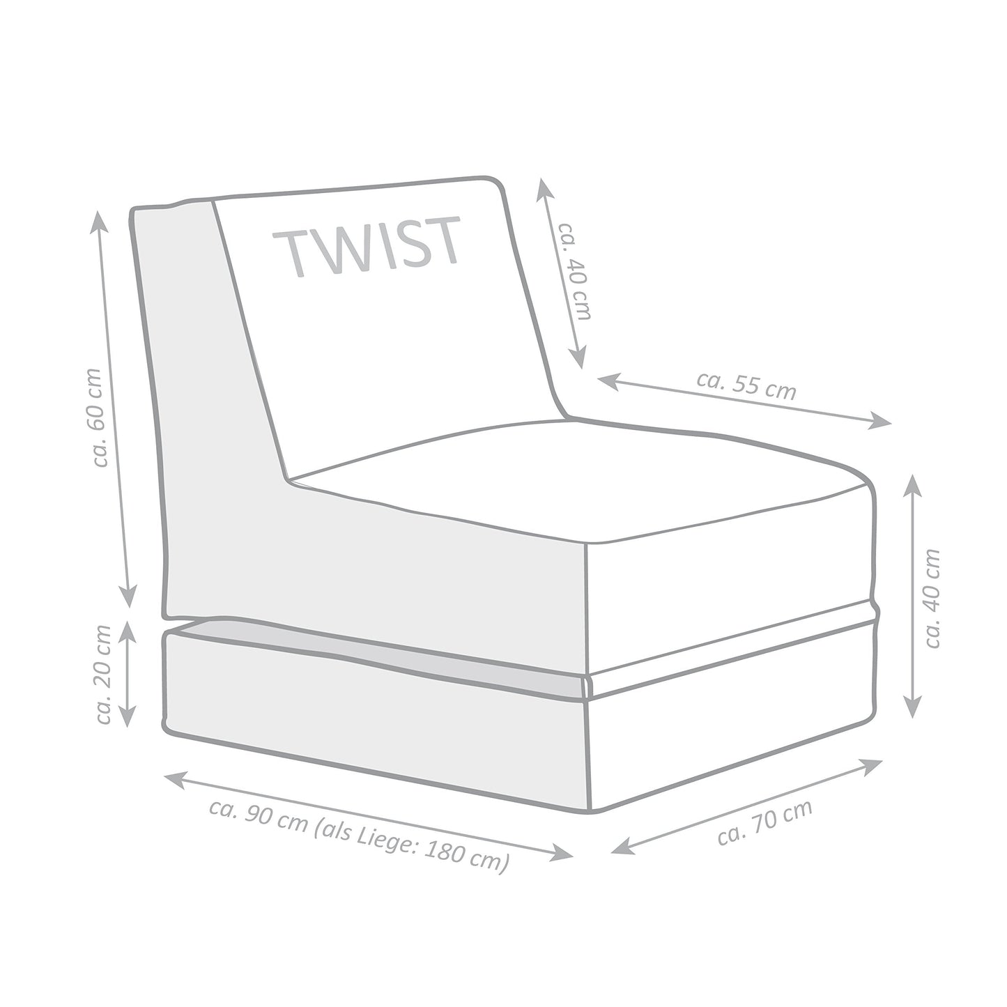Gouchee Home Brava Twist Collection Polyester Upholstered Foldable Bean Bag Lounge Chair, Navy