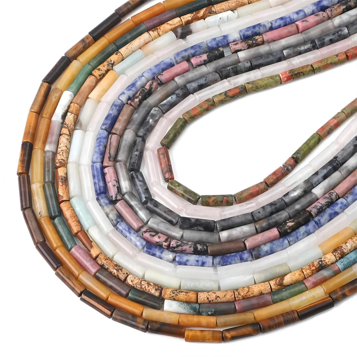 HAAMIIQII Natural Yellow Picture Jasper Tube Beads 13x4mm Column Stone Cylinder Gemstone Loose Beads for Jewelry Making Strand 15 Inch (28-29pcs)