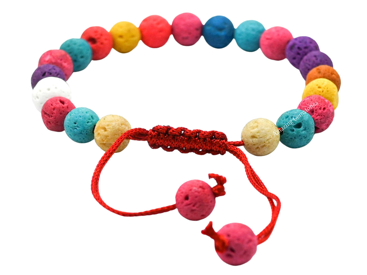 Amazing Gemstone Multi Lava Bracelet for Women Men's Gifts - Protection Healing Crystal Bracelet - 8mm Gemstones Beaded Adjustable Bracelet Pulseras Para Hombres Mujer Stocking Stuffers