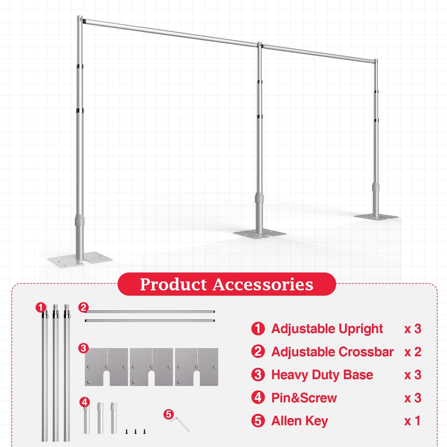 EMART Backdrop Stand Heavy Duty 12ftx20ft, Adjustable Pipe and Drape Photo Background Support Kit, Metal Frame with Flat Base for Wedding Birthday Party Banquet Decorations