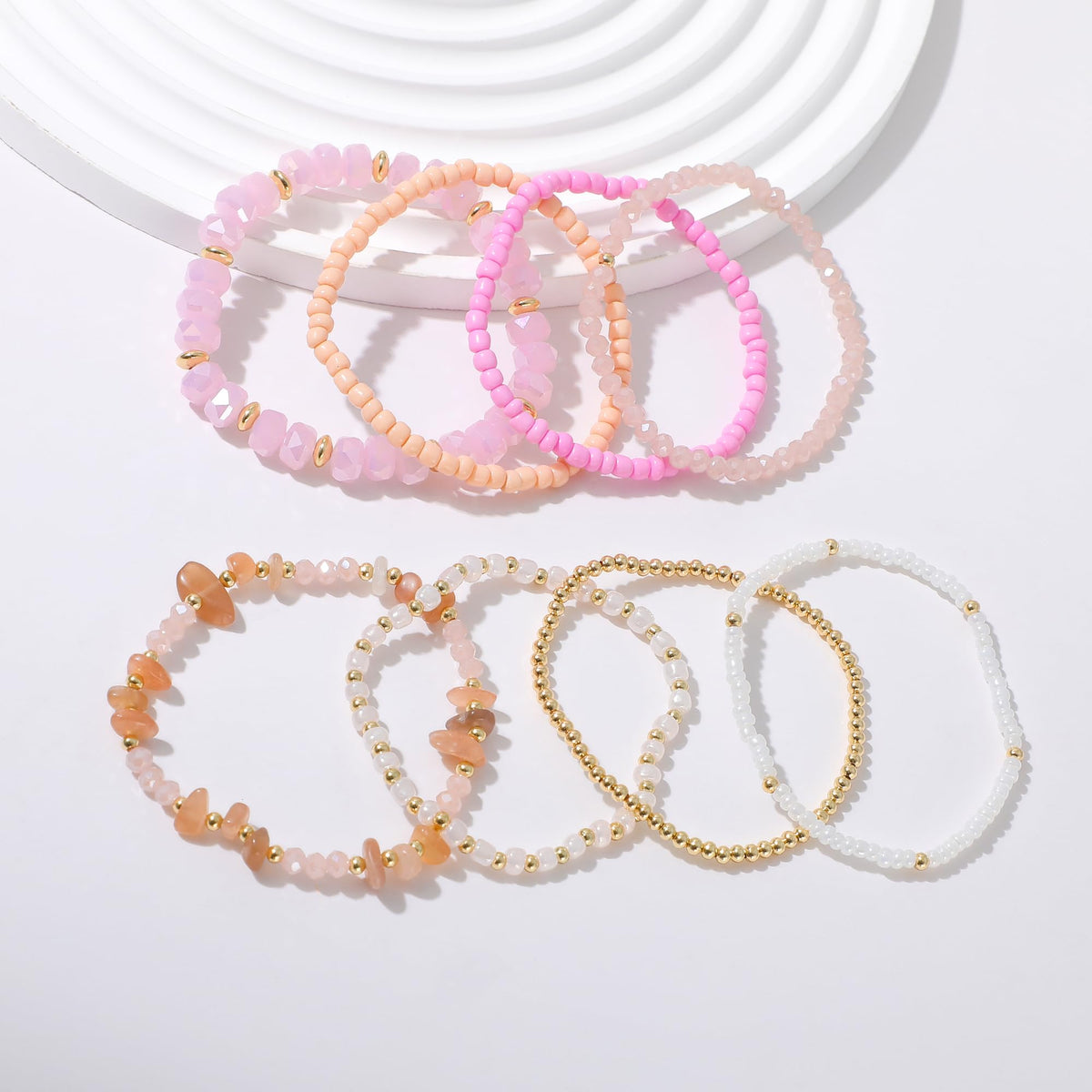 RISHEGAE Heishi Beaded Stretch Bracelets for Women Stackable Polymer Clay Beads Bracelets Friendship Boho Summer Beach Bracelet Jewelry Set (A-A pink)