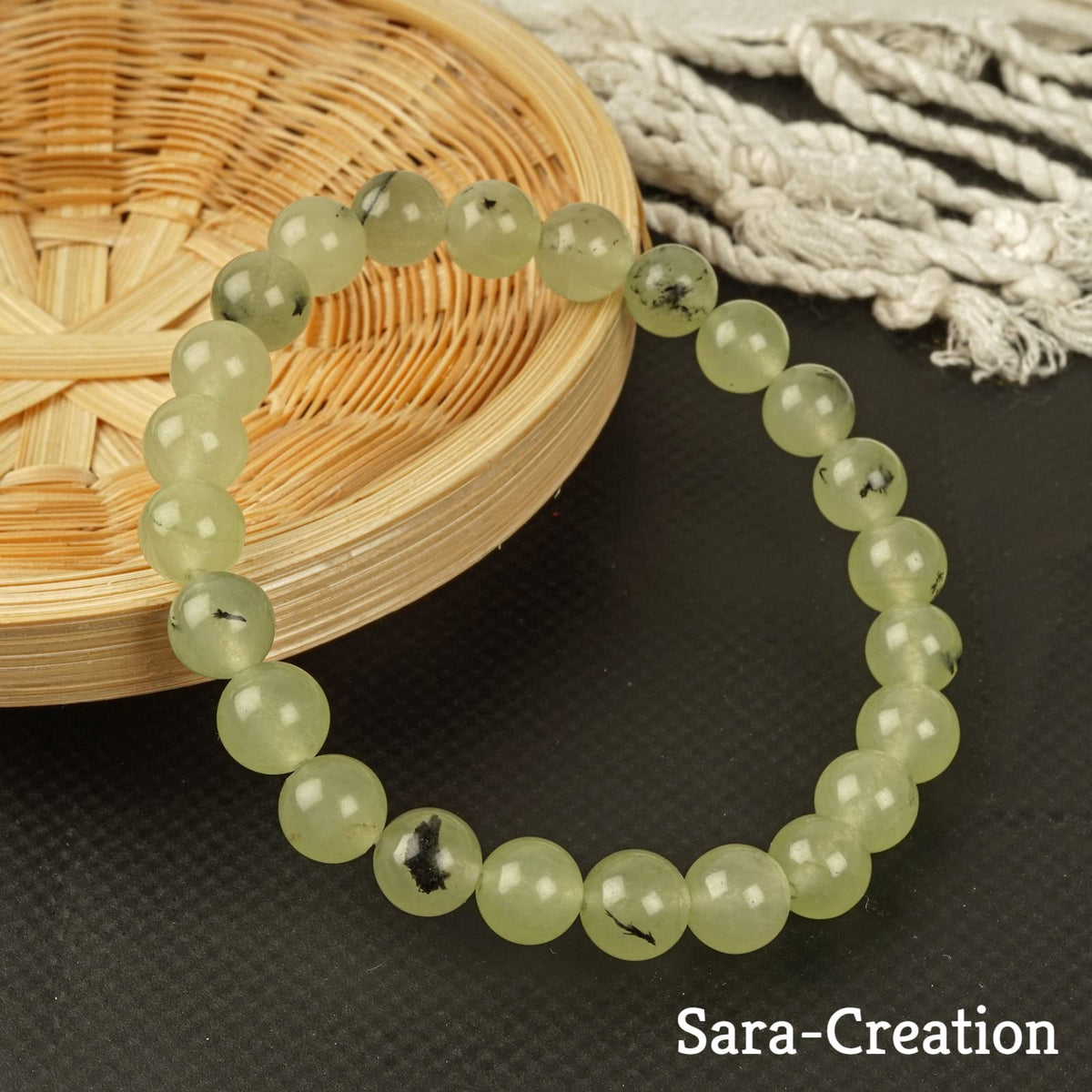 sara creation Green Prehnite Stone Bead Bracelet - Adjustable Natural Gemstone Bracelets - Healing For Girl Women Men