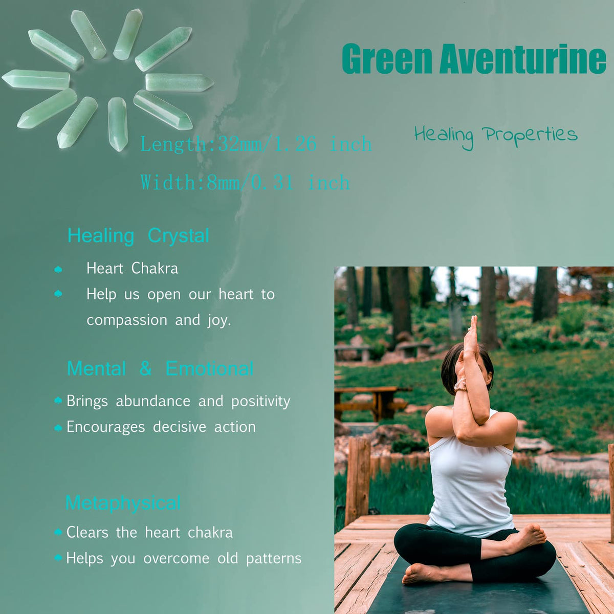 YATOJUZI 10PCS Green Aventurine Natural Healing Crystals Stones Sets Polished Tumbled Pocket Gemstones Bulk Hexagonal Points Reiki Energy Balancing Chakra Meditation Therapy Gift
