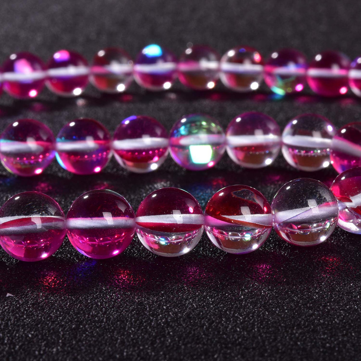 Asingeloo 48PCS 8mm Red Angel Aura Round Gemstones Polished Mermaid Aura Moonstone Bead Smooth Stone Loose Beads Crystal Quartz for DIY Jewelry Making 1 Strand 15”