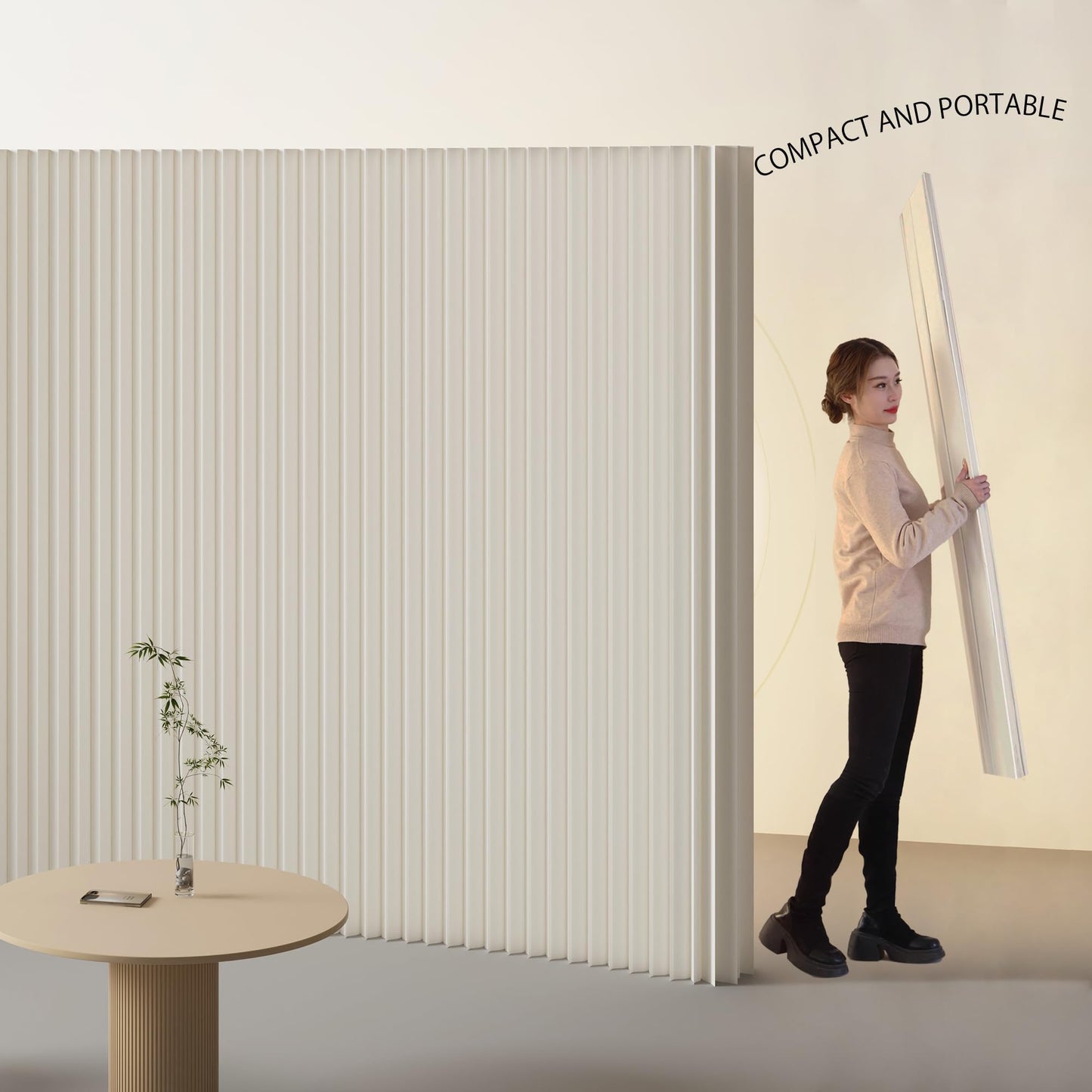 Paper Room Divider, Folding Privacy Screen Lightweight Stretchable Accordion Room Divider Wall, Portable Paper Wall Divide for Home, Office, Clothing Shop (White, L:118in x W: 17in x H:71in)