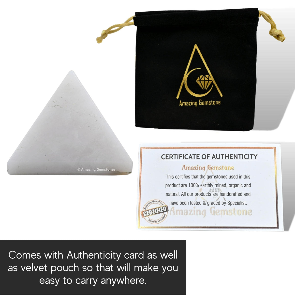 Amazing Gemstone White Agate Snow Quartz Pyramid Crystal Healing Stones - 1" Great Pyramid Figurine of Natural Stone Pyramid for Meditation, Reiki, Chakra Balancing and Crystal Pyramids Grid