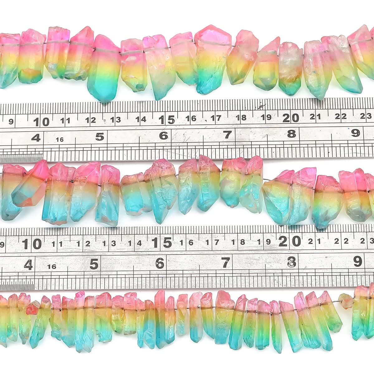 BEADIA Pink/Green Titanium Coated Crystal Quartz Spike Point Stick Beads Rough 1.0"-1.5" for Jewelry Making 15 Inch/Strand