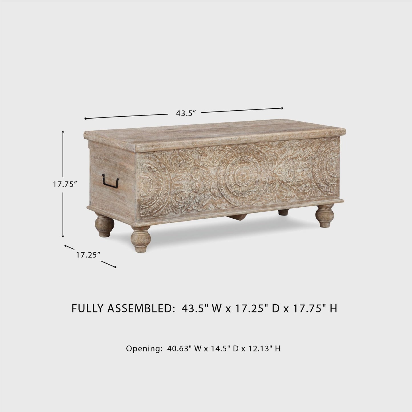 Signature Design by Ashley Fossile Ridge Boho Carved Wood Storage Bench with Hinge Top, Beige
