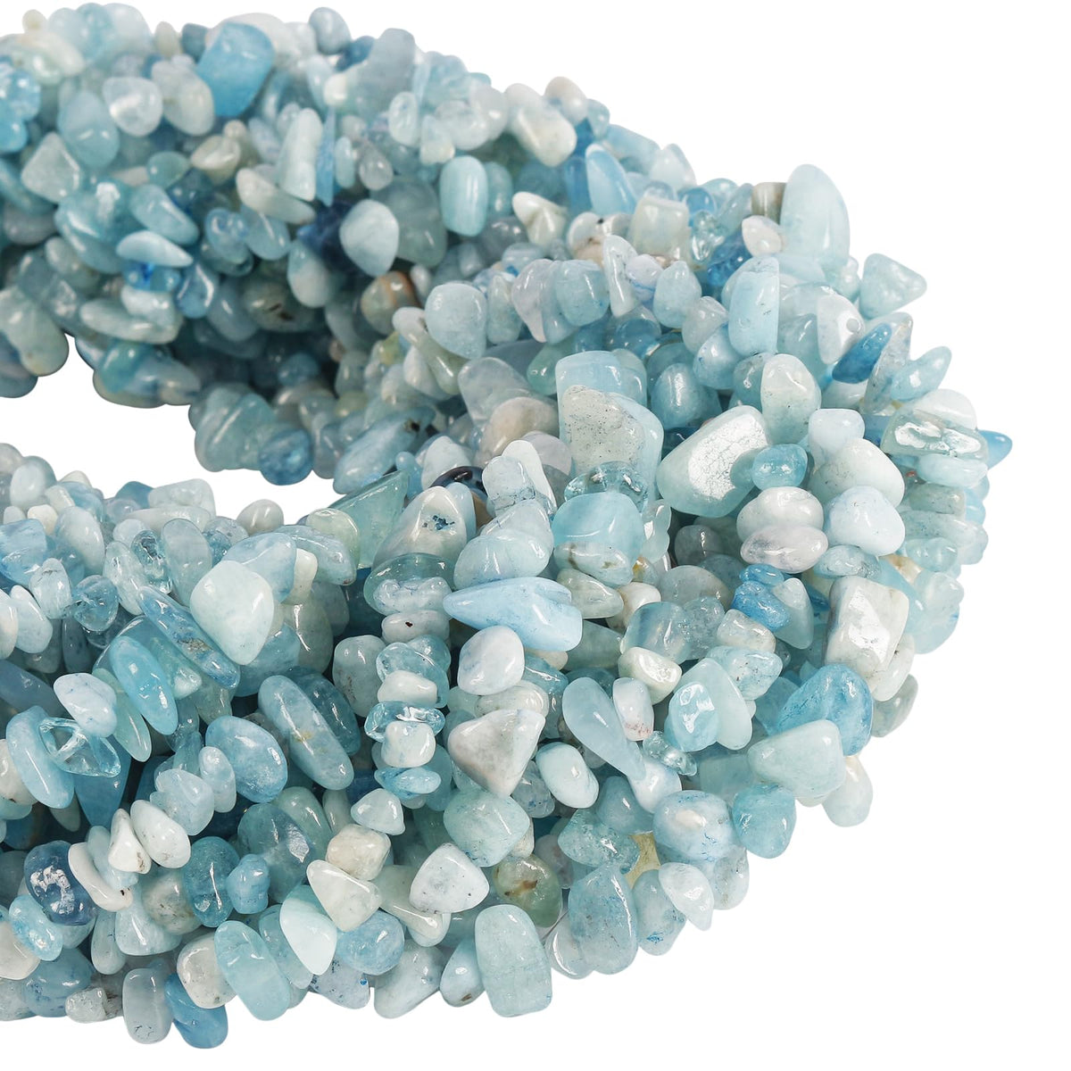 favoramulet 5-8mm Aquamarine Tumbled Stone Chip Beads for Jewelry Making, Irregular Shaped Healing Crystal Loose Bead Supply, Pack of 2 Strands(64 inches)