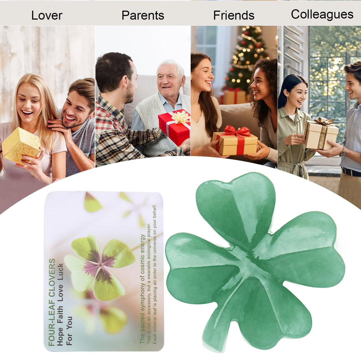 Hguxmcu Natural Green Aventurine Four Leaf Clover - Feng Shui Lucky Crystal for Love Positivity, Polished Healing Stone Decor, Birthday Gift for Her Gift for Women Men