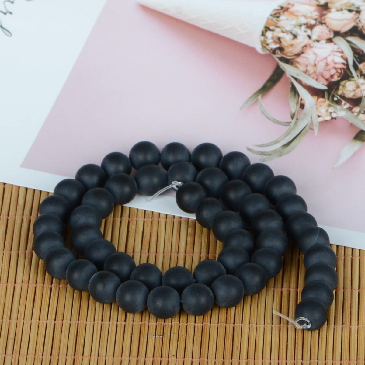 ICAI Beads(Matte Onyx) Natural Stone Gemstone Round Loose Beads Crystal Energy Stone Healing Power for Jewelry Making DIY,1 Strand 35-37pcs(10mm)