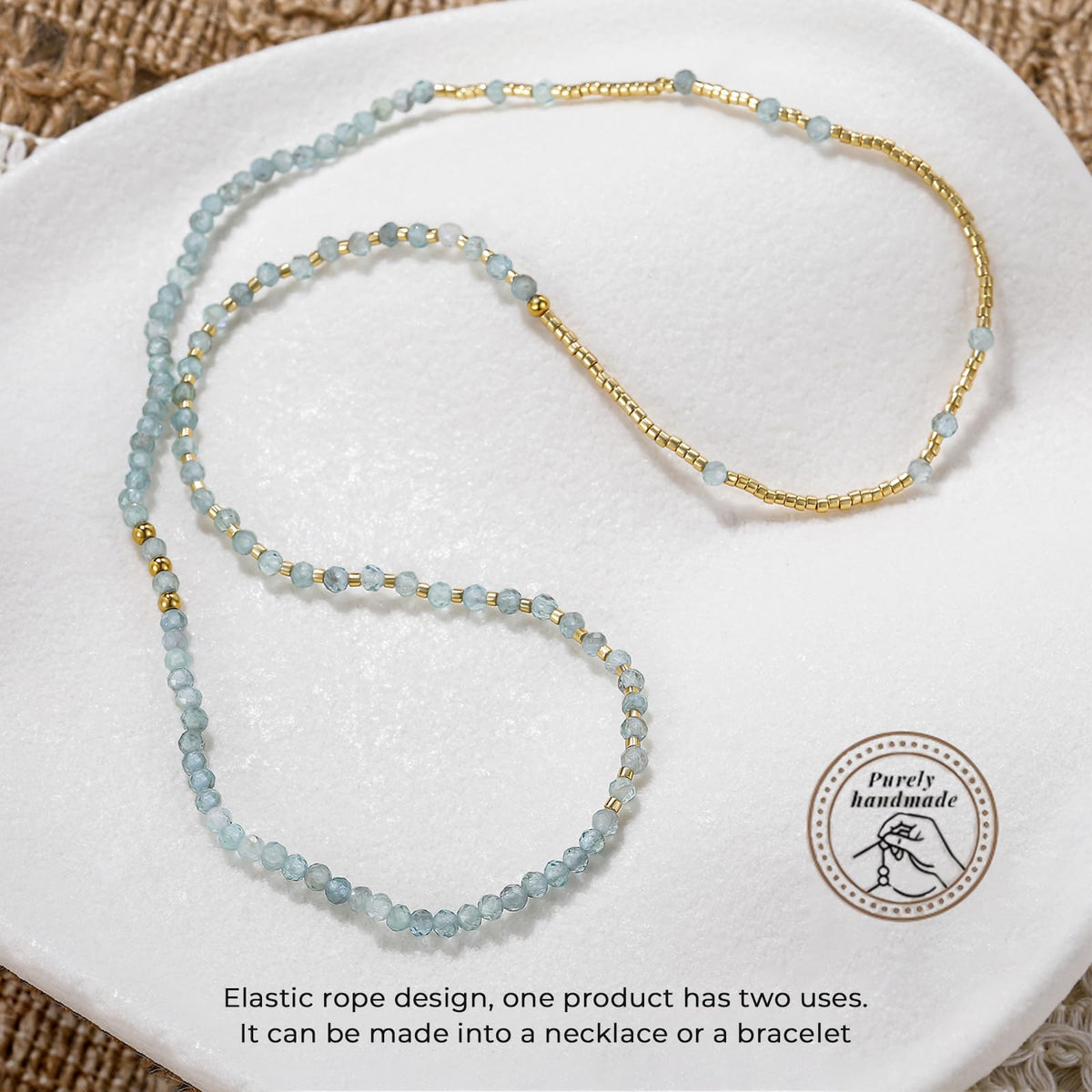 POMODA Beaded Bracelets Stack for Women Small Beaded Stretch Stone Bracelets Stackable Gemstone Crystal Dainty Boho 14K Gold Plated Beads Anklets Necklace Summer Jewelry for Women