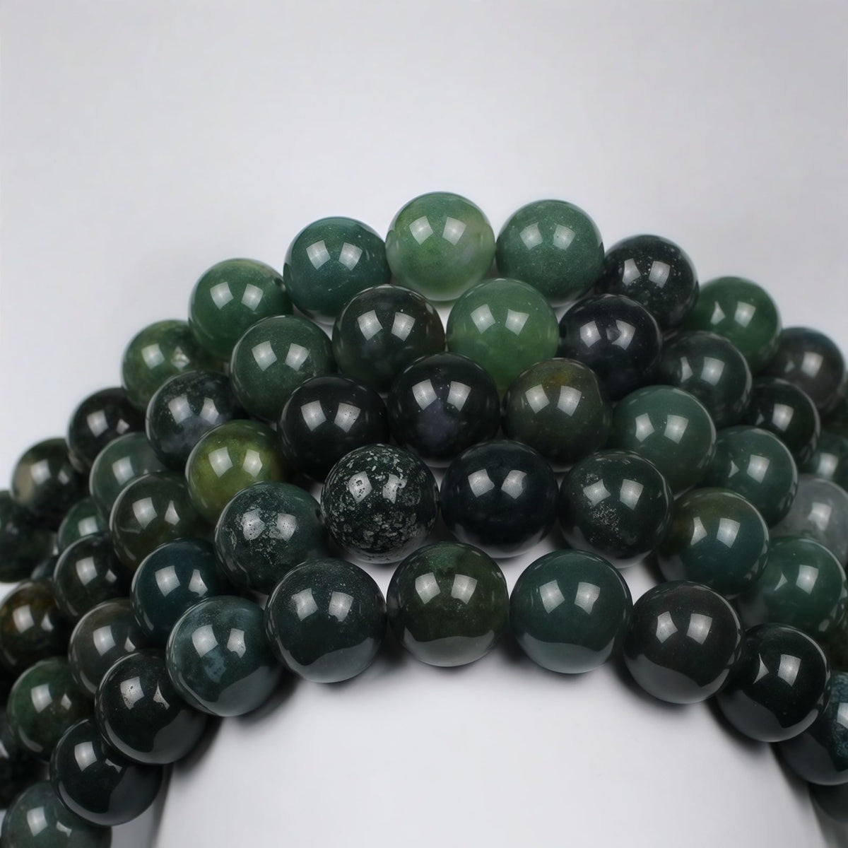 MJDCB Natural Moss Agate Round Crystal Energy Stone Beads Healing Power for Jewelry Making (8mm)