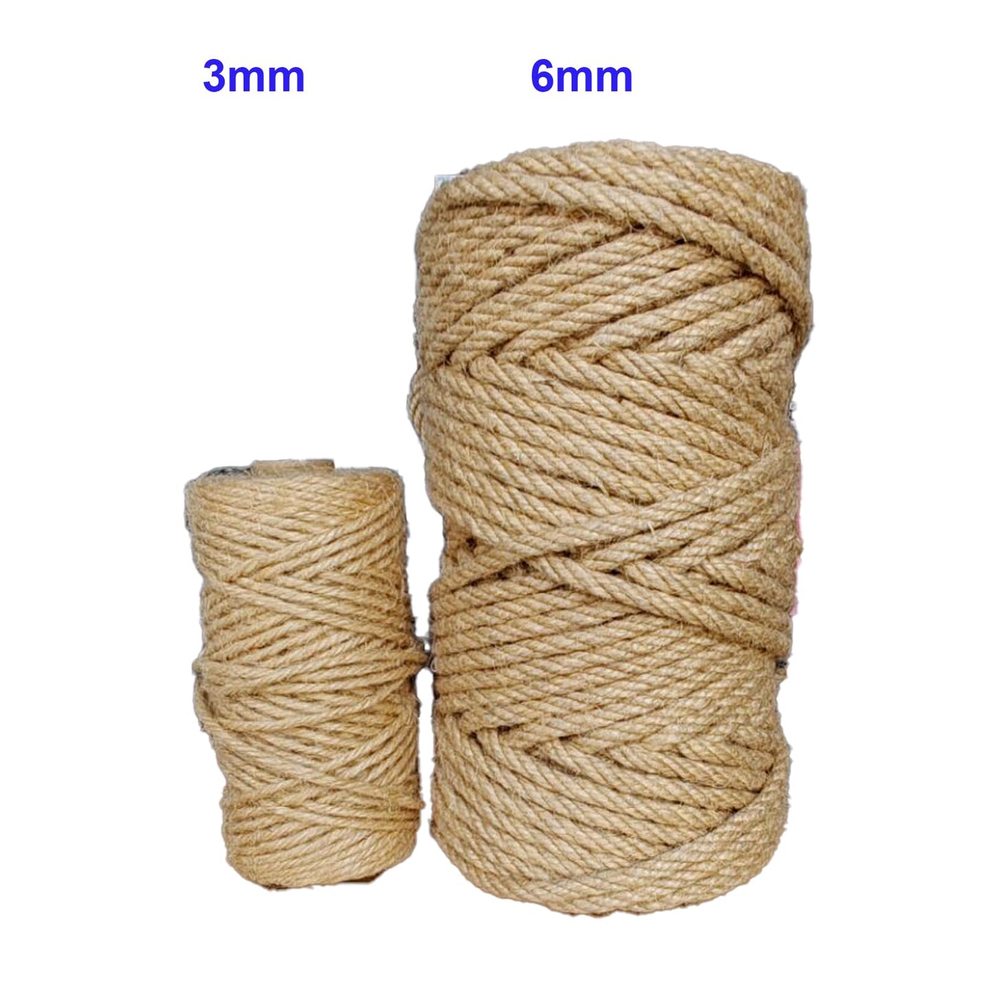 Jute Twine String 6mm(1/4 in) 164 Feet Long Natural Burlap String Rope Brown for Crafts Crafting Gift Wrapping Packing Gardening Crochet Knitting Macrame Decor DIY Arts Craft
