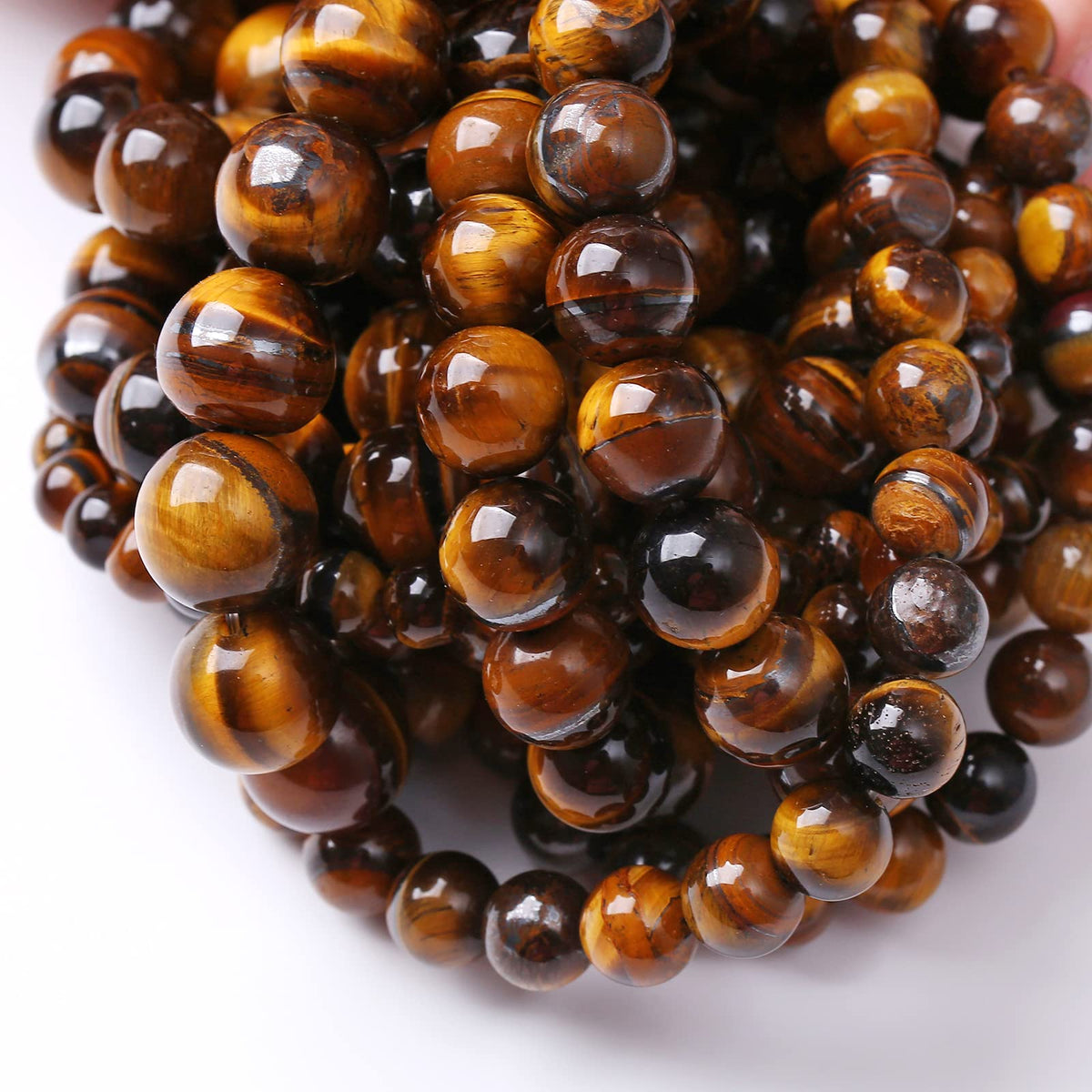 75PCS 10MM Natural Stone Yellow Tiger Eye Stone with Iron Mine Beads for Jewelry Making DIY Bracelet