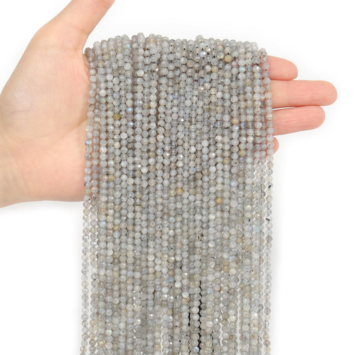 Song Xi 90pcs 4mm Natural Gray Labradorite Gemstone Beads Faceted Round Loose Stone Beads for Jewelry Making (1 Strand)