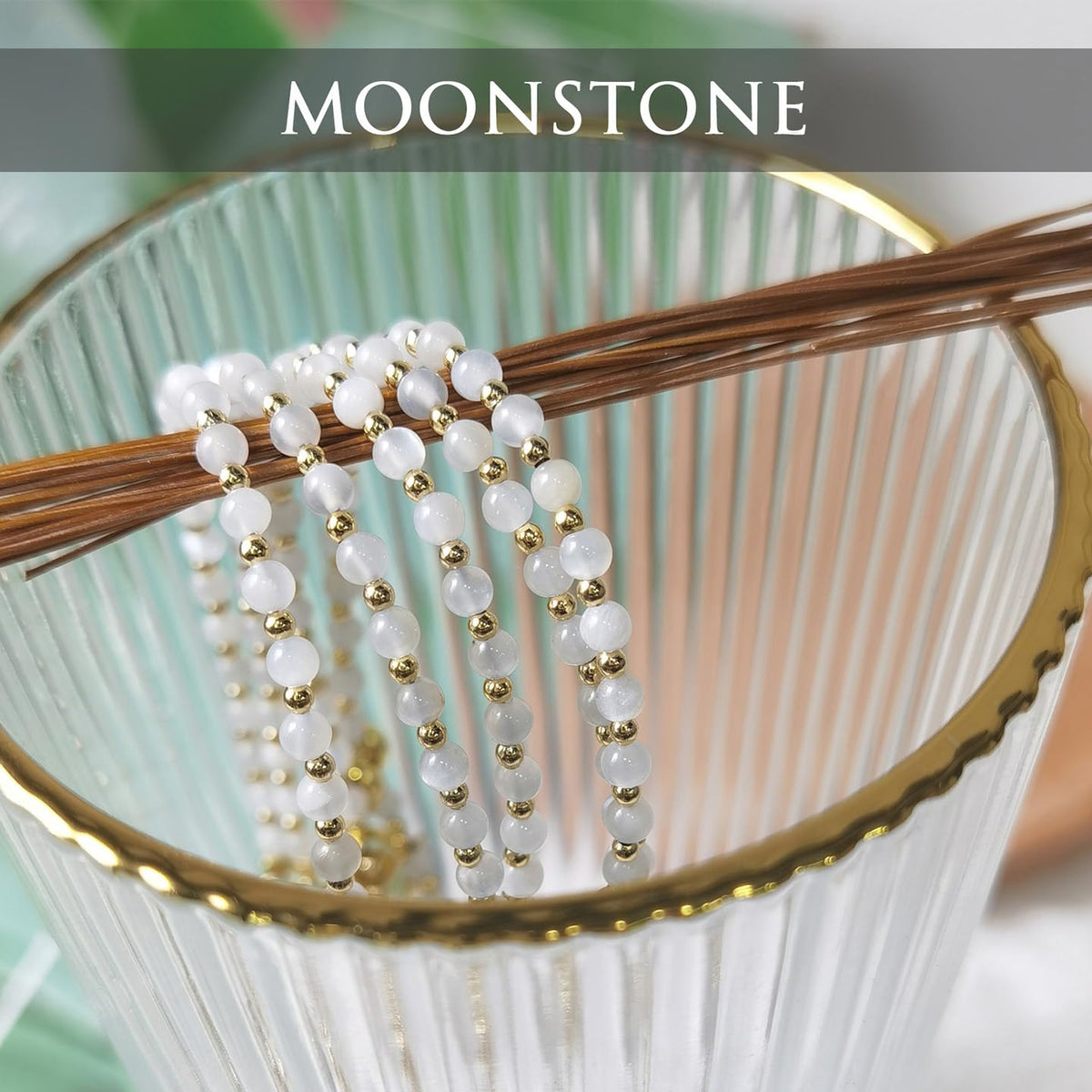 Morchic 3mm Blue Moonstone Natural Gemstone Beaded Bracelet for Women, Dainty Tiny Charm Jewelry, Adjustable 7.1-8.6", Ideal Birthday Holiday Gift