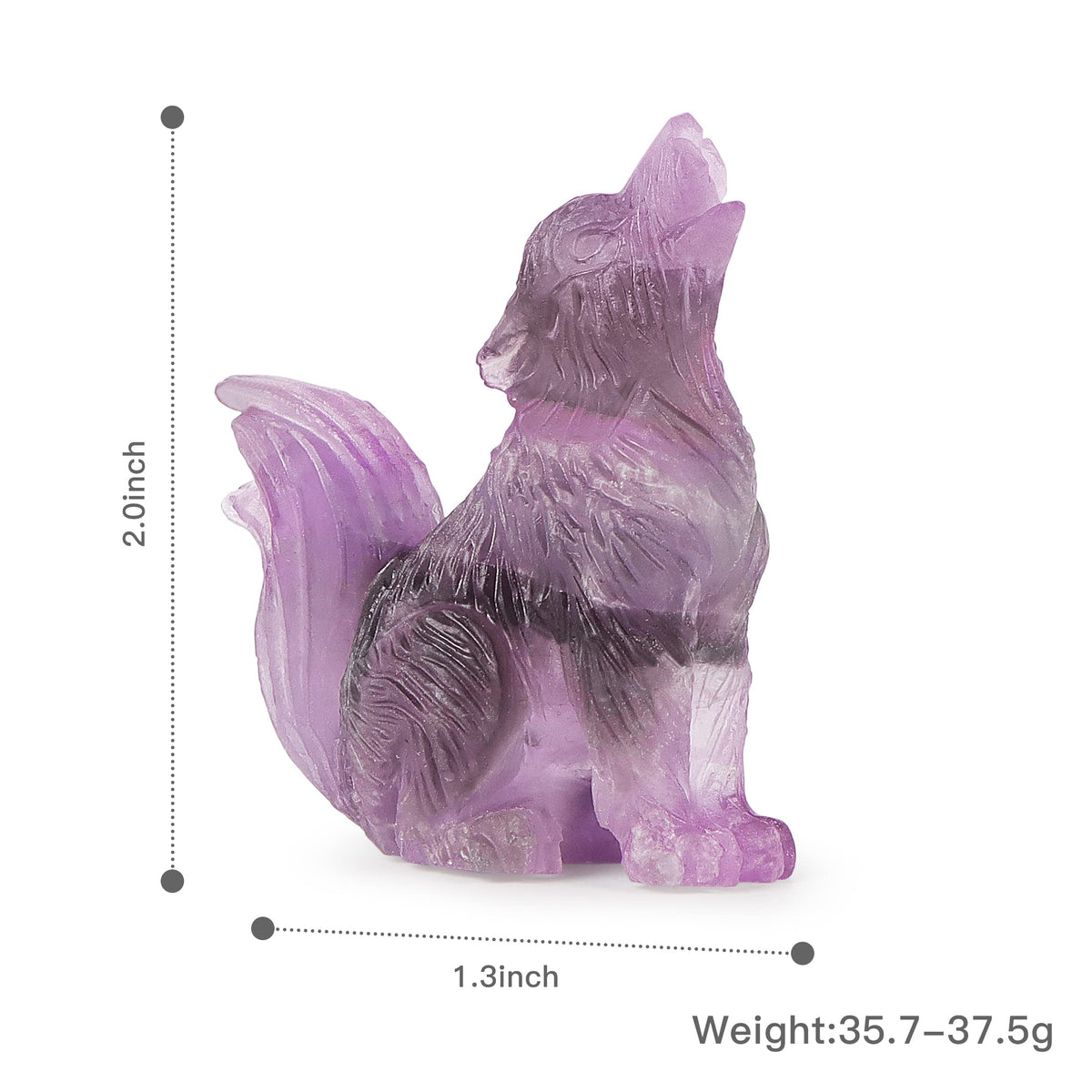 LEADGEM 2.0" Amethyst Crystal Big Tail Wolf Decor Figurine Healing Stones Statue Carved Sculpture Ornaments Crystal Wolf Decor with Gifts Box